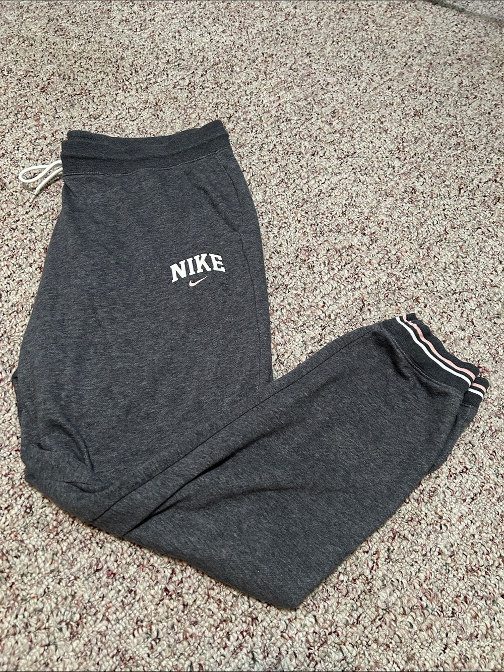 Nike Dark Gray Athletic Joggers with White Drawstring